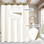 Mitovilla No Hooks Needed Beige Waffle Shower Curtain With Snap-In Liner, Modern Waffle Weave Heavy Duty Fabric Cloth Shower Cur