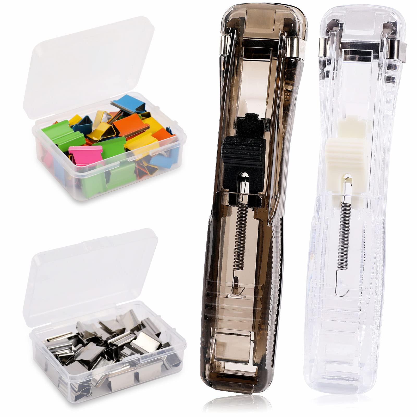 2Pcs Paper Clip Dispenser, Handheld Paper Clam Clip Dispenser With 100 Pcs Paper Clam Clip, 2Pcs Clam Clip Dispenser, Mini Push