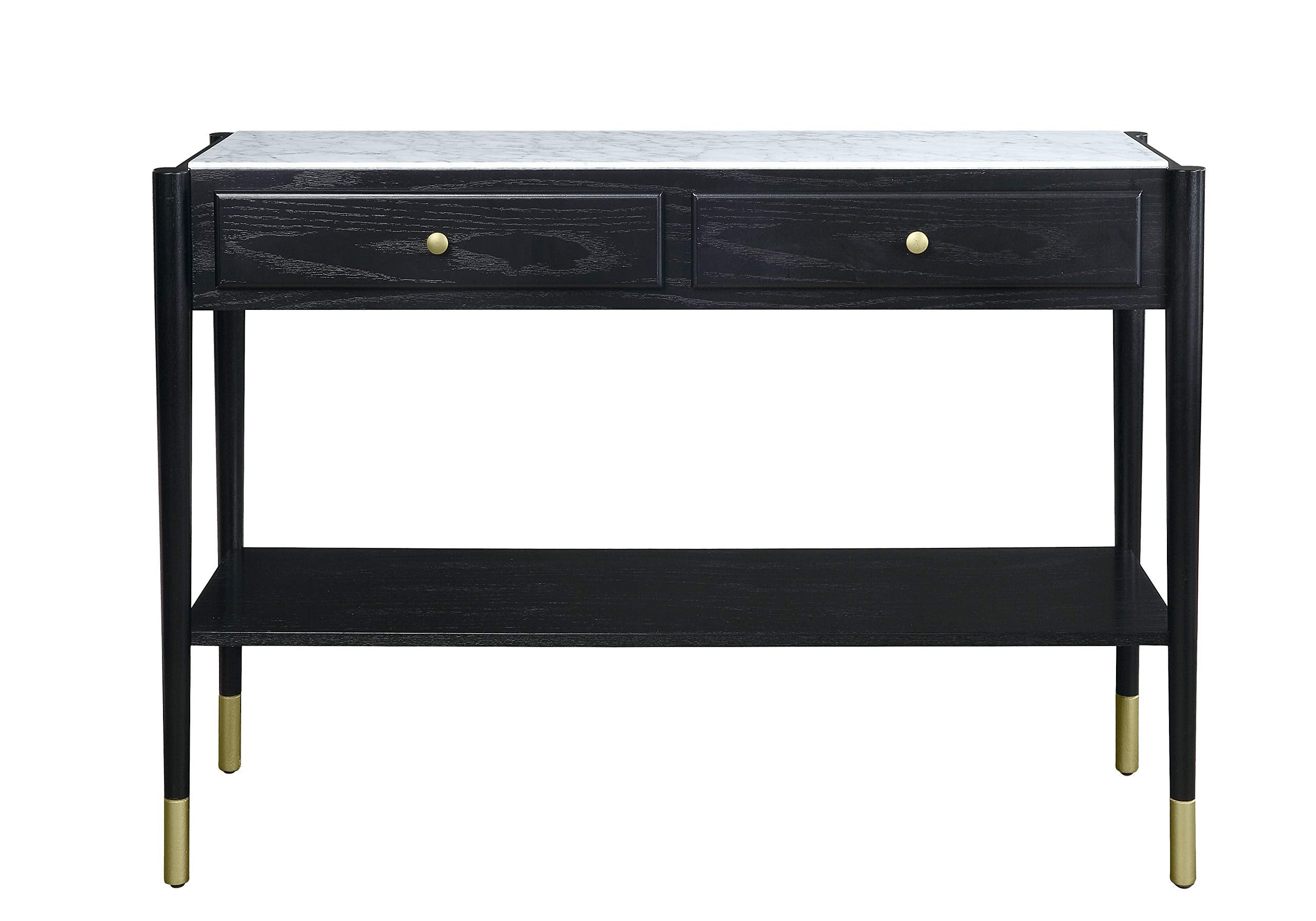 Acme Atalia 2-Drawer Marble Top Sofa Table With Bottom Shelf In Black