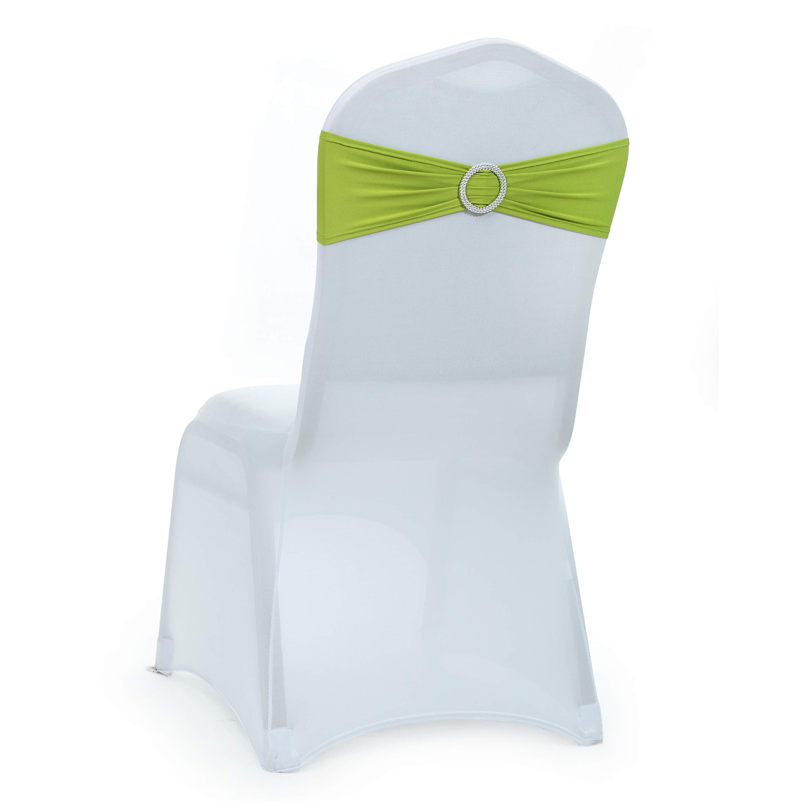 Mds Pack Of 50 Spandex Chair Sashes Bow Sash Elastic Chair Bands Ties With Buckle For Wedding And Events Decoration Spandex Slider Sashes Bow - Apple Green