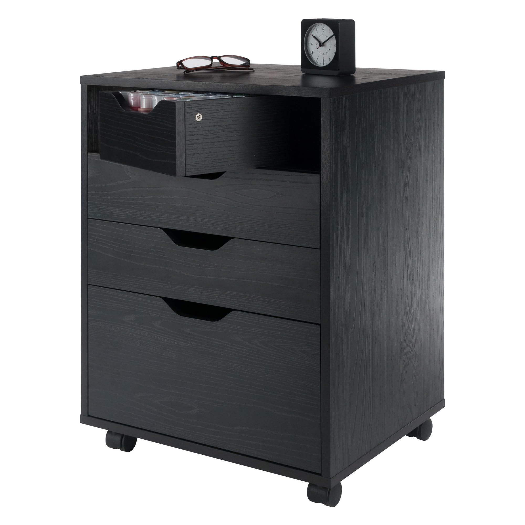 Winsome Halifax Bins & Drawers Mobile Cabinet, for Home Office, Black