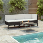 vidaXL Black Poly Rattan Outdoor Lounge Set of 3: Weather-Resistant Patio Furniture with Cushions - Modular Design for Versatile Placement.