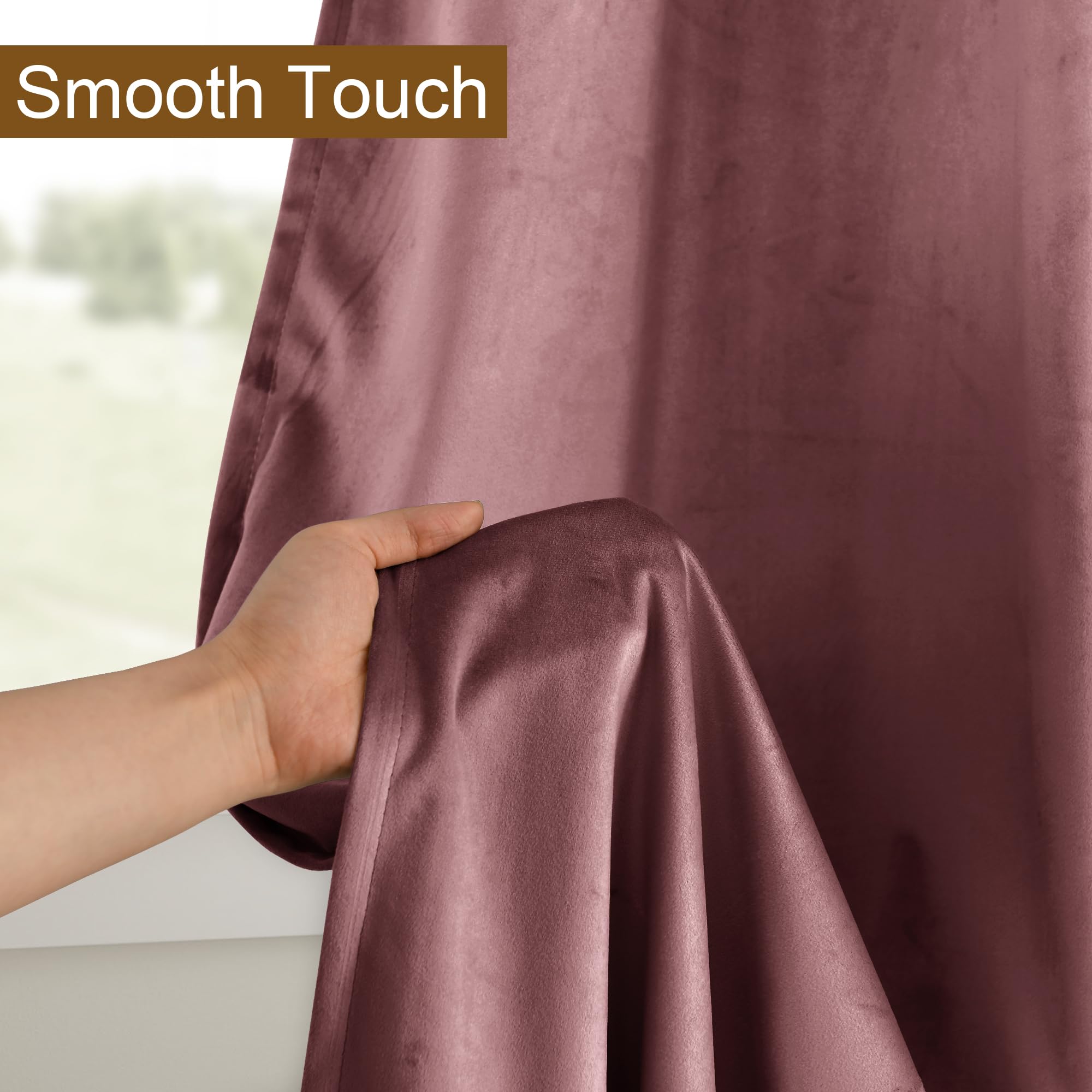 Dwcn Velvet Blackout Curtains - 96 Inches Long Wild Rose Tieable Window Curtains Panels Grommet Design Thick Fabric Thermal Insu