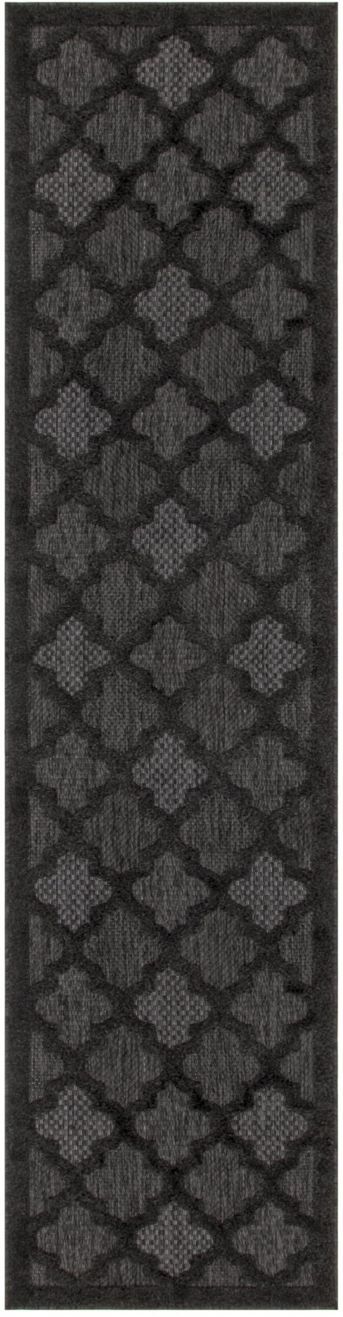 Nourison Easy Care Indoor/Outdoor Charcoal Black 2' X 6' Area Rug, Easy Cleaning, Non Shedding, Bed Room, Living Room, Dining Room, Backyard, Deck, Patio (2X6)
