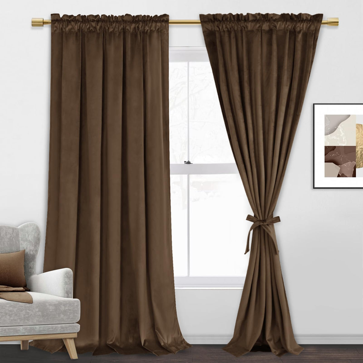 Jiuzhen Velvet Curtains For Living Room - 84 Inches Thermal Insualted Room Darkening Privacy Protect For Parlor/Gallery, Set Of