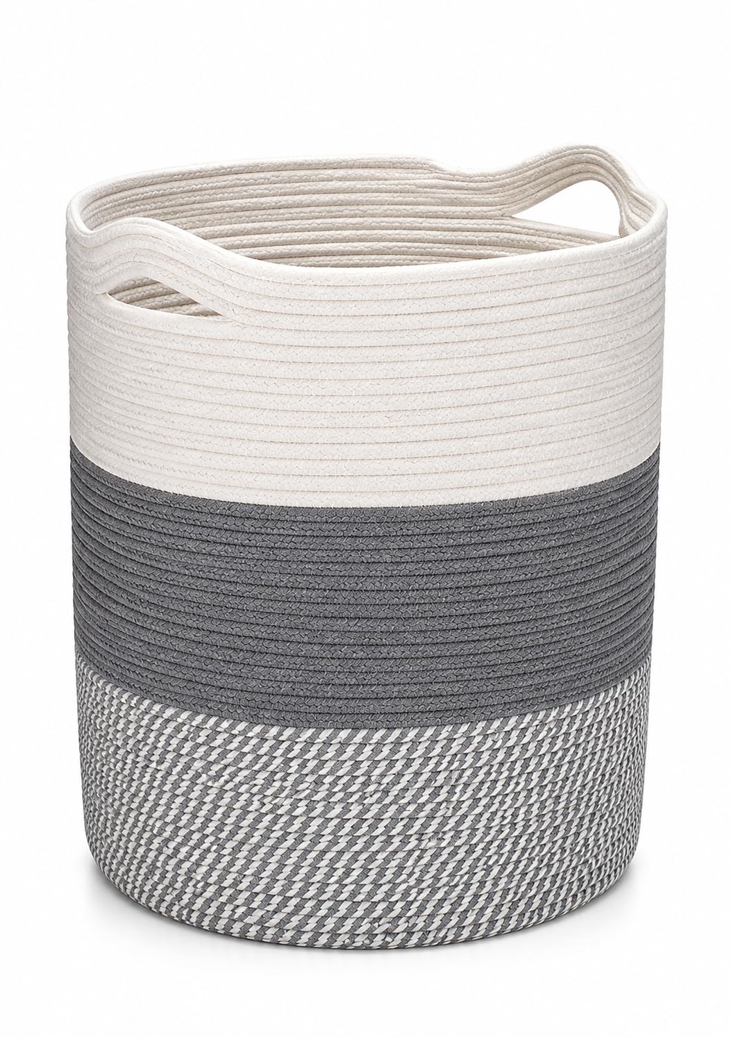 GETSFAB Jute & Cotton Rope Woven Storage Laundry Basket GREYWHTMIX3