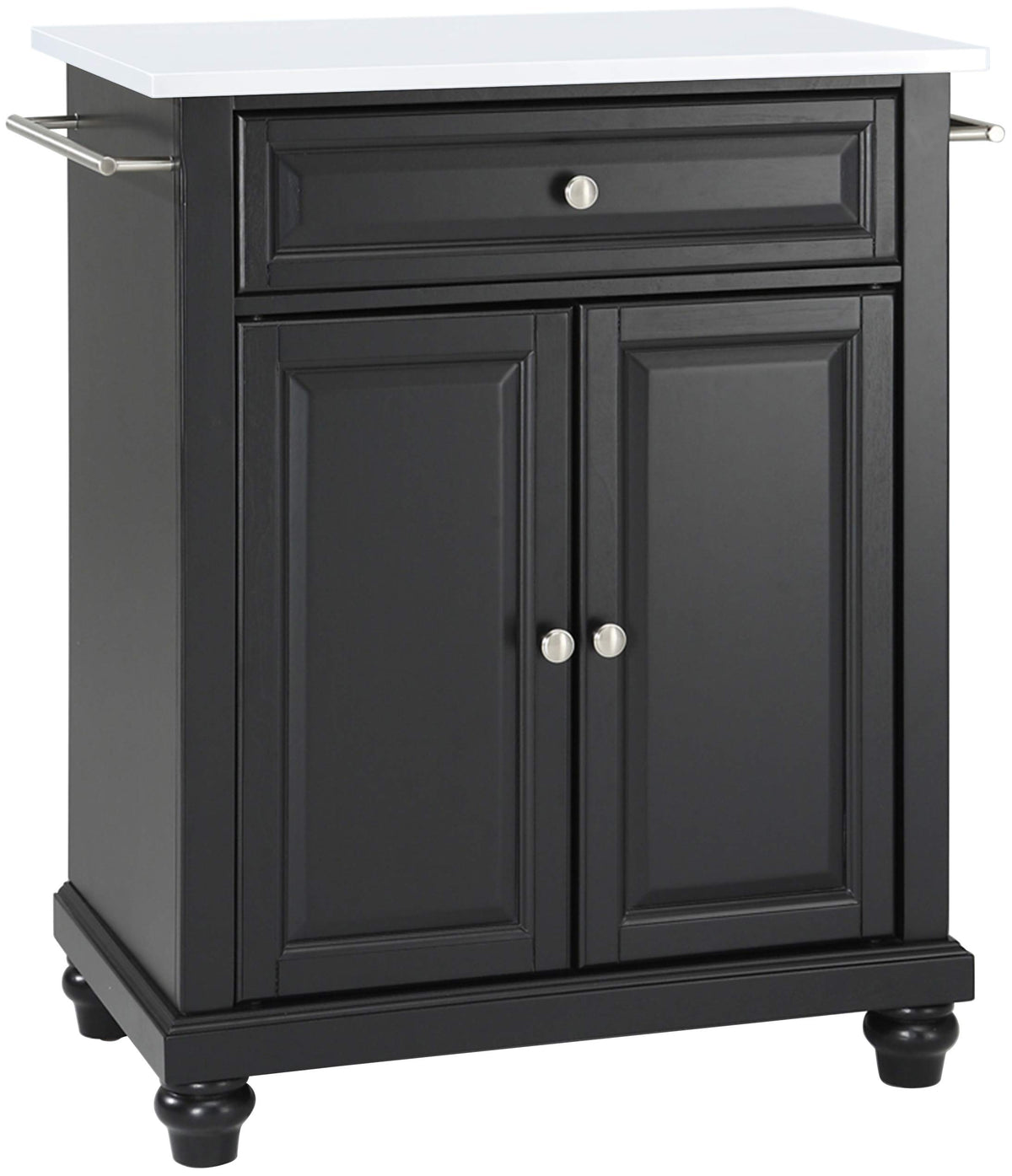 Crosley Furniture Cambridge Stone Top Small Portable Rolling Kitchen Island Storage Cart, Microwave Stand, Black