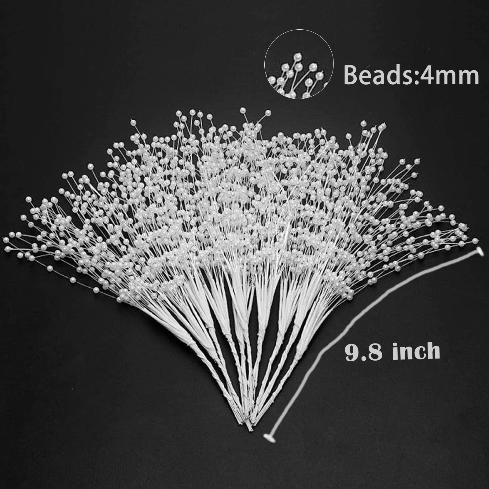 Shaoqinlin 50Pcs 4Mm Pearls String Beaded Bouquet Spray Sticks For Bridal Beaded Wedding Party Table Decorations(White)