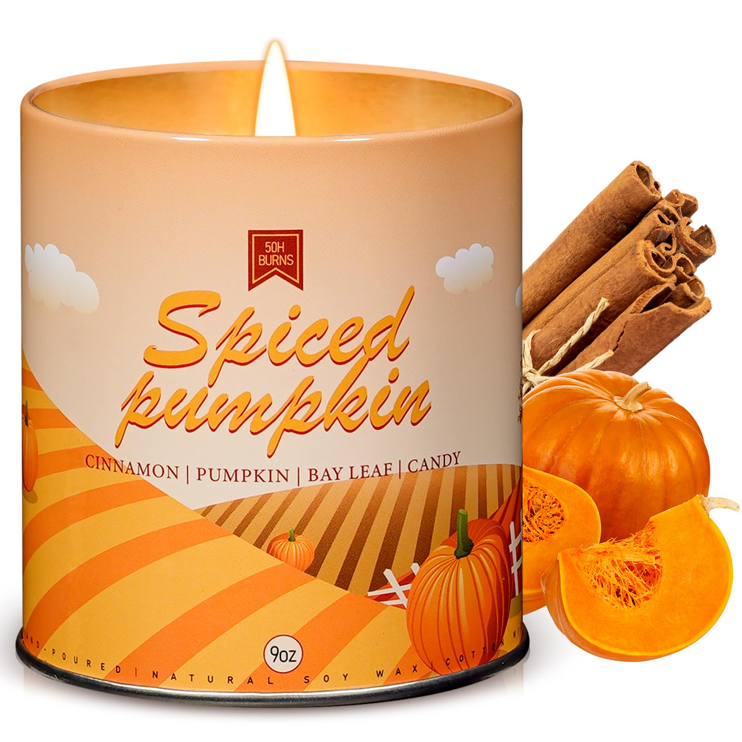 Winter Candles, Spiced Pumpkin Scented Candles for Home, Soy Wax Fall Winter Candle, 9 oz Aromatherapy Candle Holiday Gifts for 