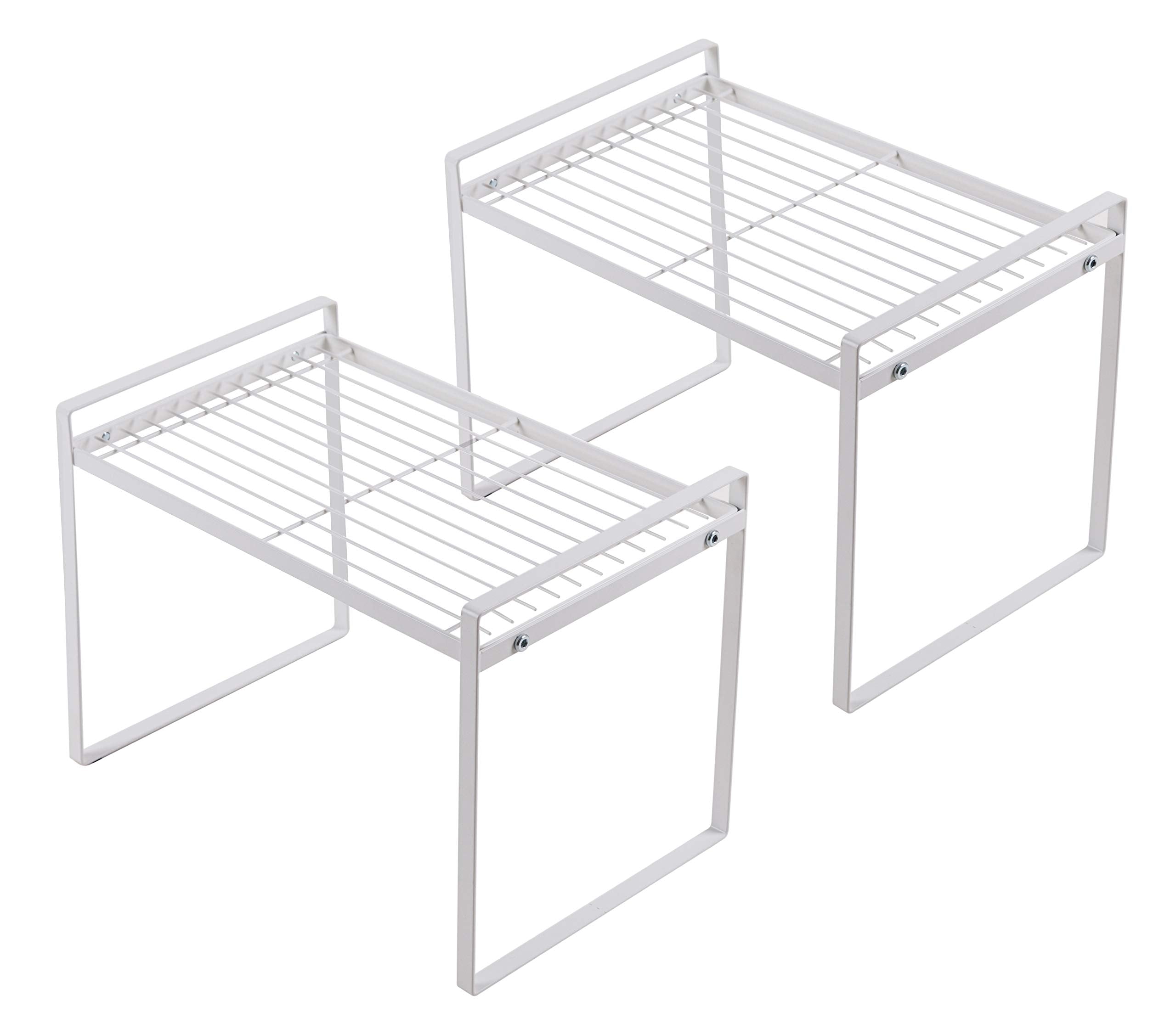 Shantton 2pk Kitchen Cabinet Shelf Counter Organizer Rack Pantry Storage Bathroom Bedroom Office Table Desk Space Saving Steel F