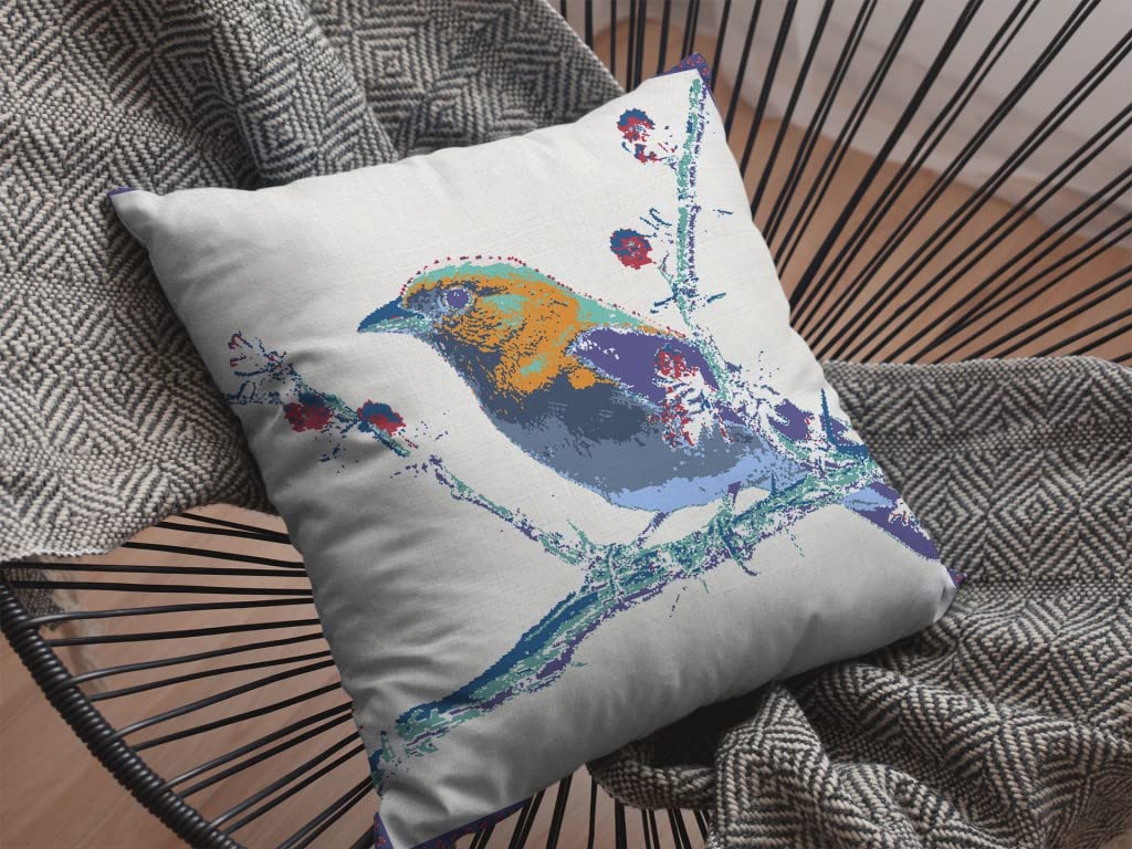 HomeRoots Purple On White Broadcloth 26â€ Blue White Robin Indoor Outdoor Throw Pillow