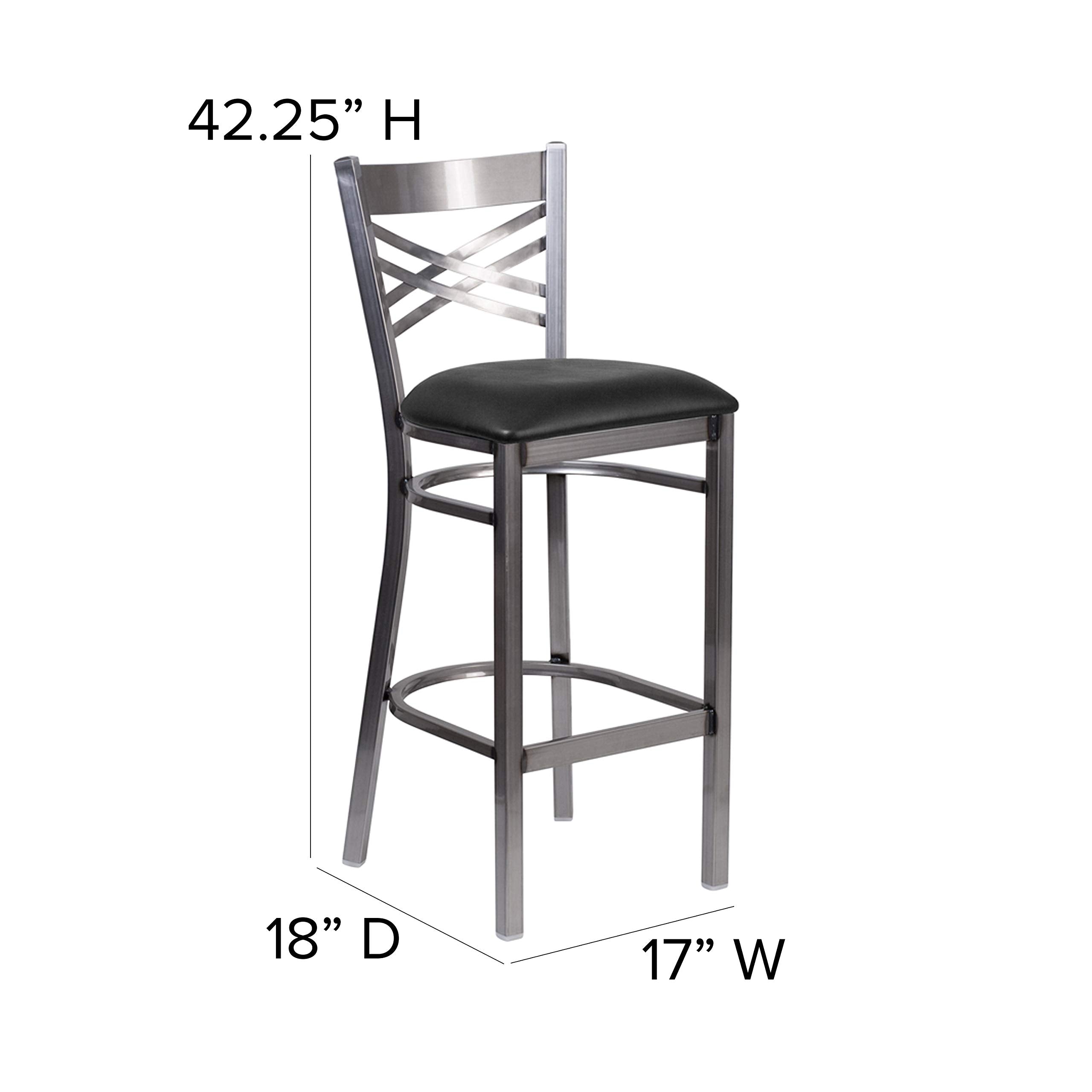 Flash Furniture Hercules Series Clear Coated ''X'' Back Metal Restaurant Barstool - Black Vinyl Seat