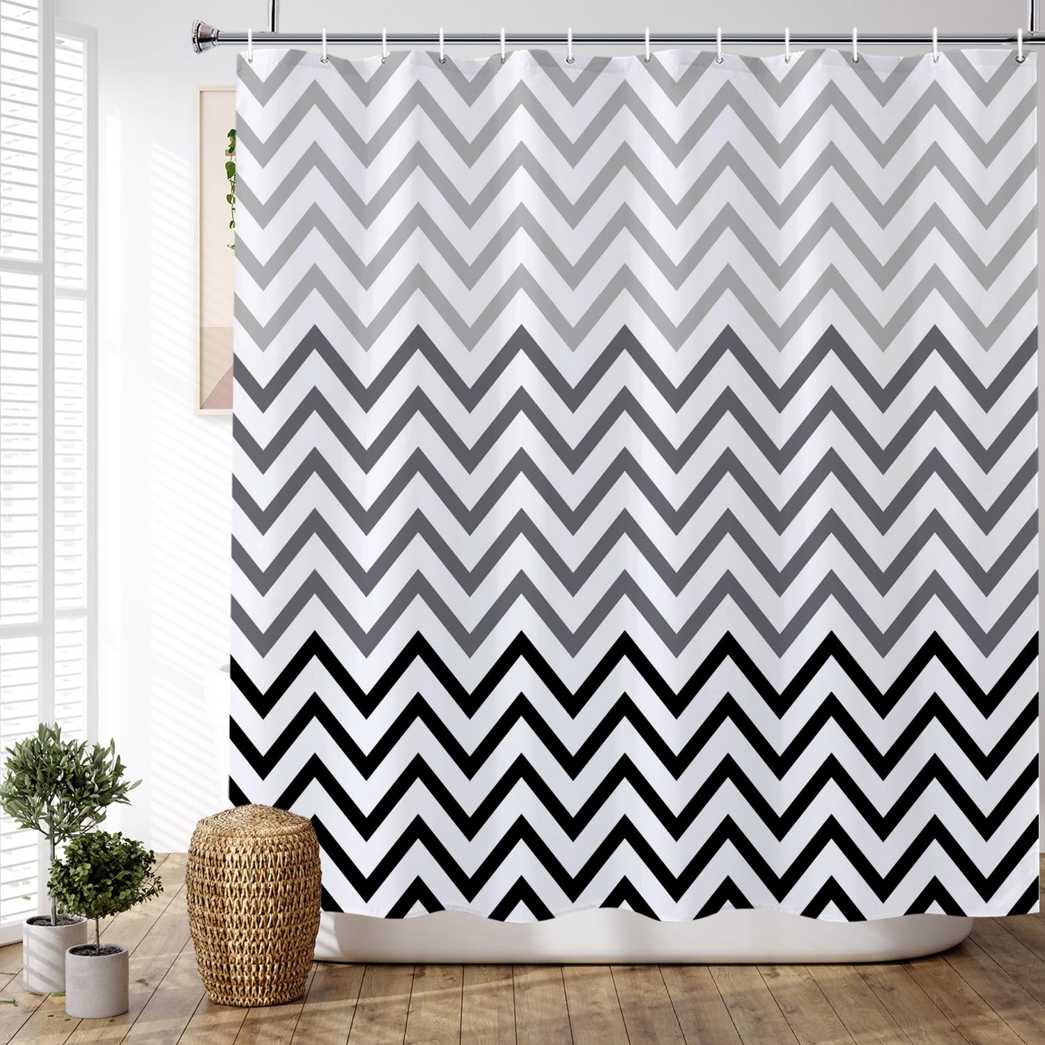 Black And White Grey Striped Shower Curtain Geometric Abstract Boho Bohemian Mid Century Modern Minimalist Shower Curtains For B