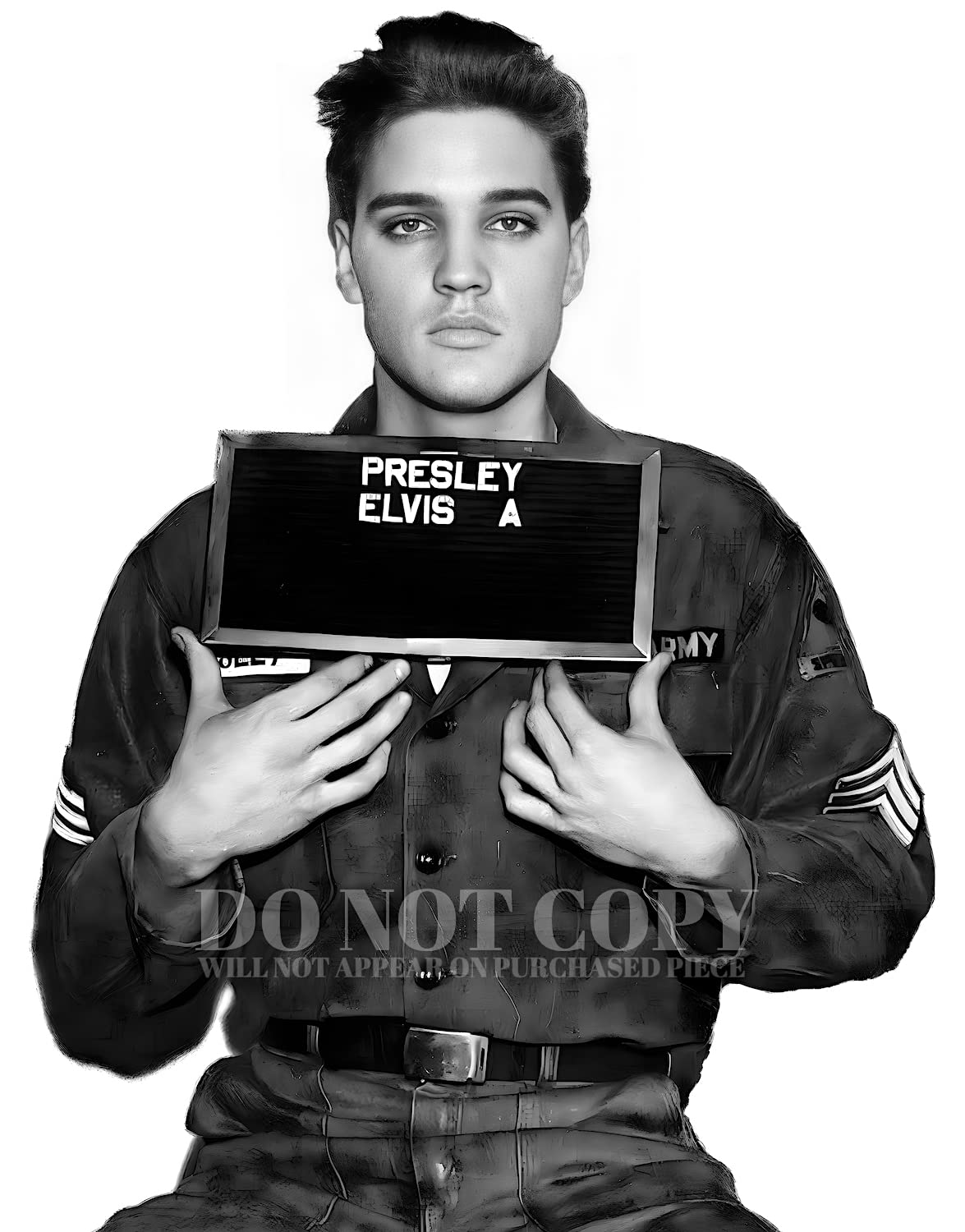 Elvis Presley Mugshot Photograph 8 X 10 - Magnificent 1960 Military Mug Shot Portrait - The King - Rock and Roll - Army Enlistme