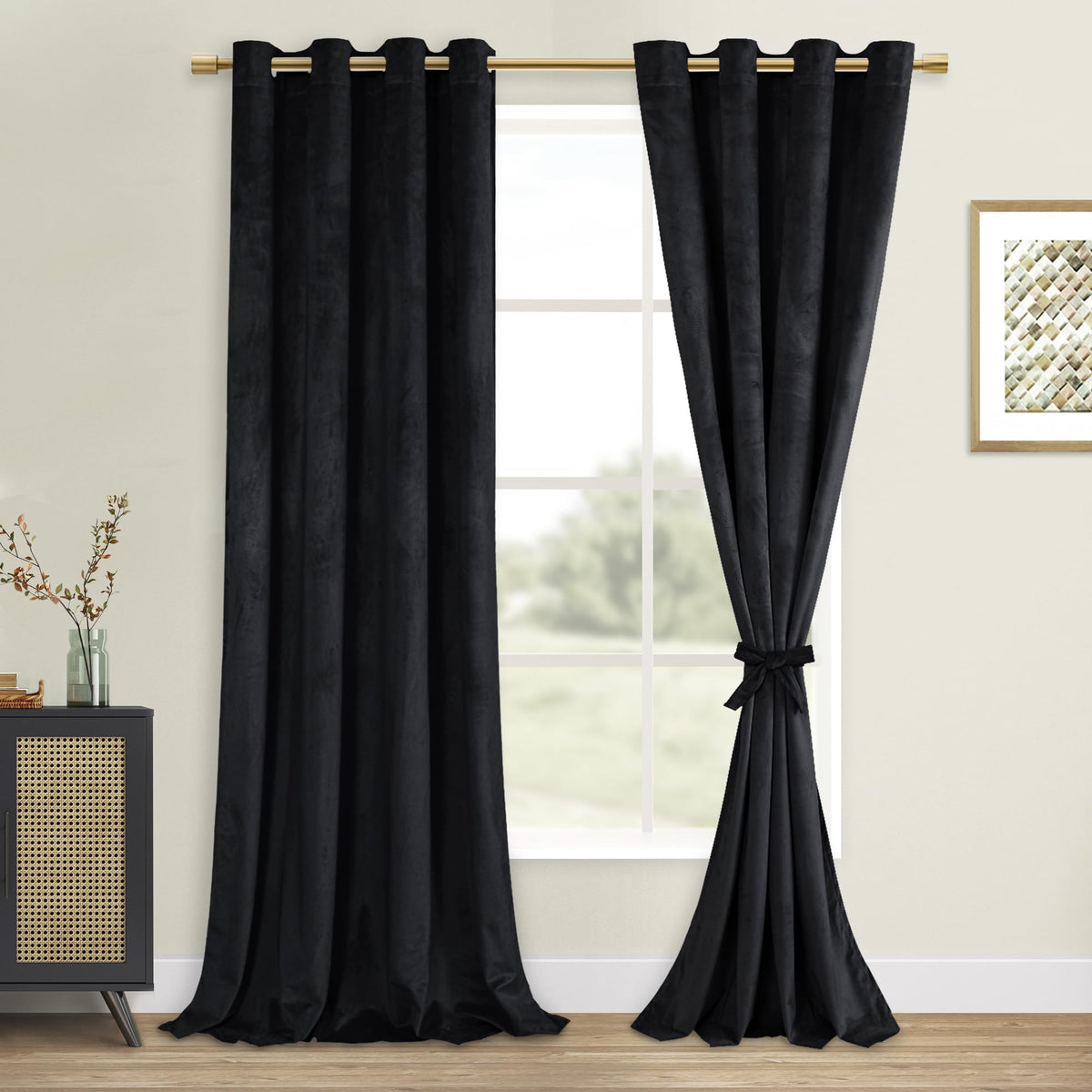 Dwcn Black Blackout Velvet Curtains - Extra Long Refresh Bundleable Heavy Duty Thermal Insulated Energy Efficiency Grommet Windo