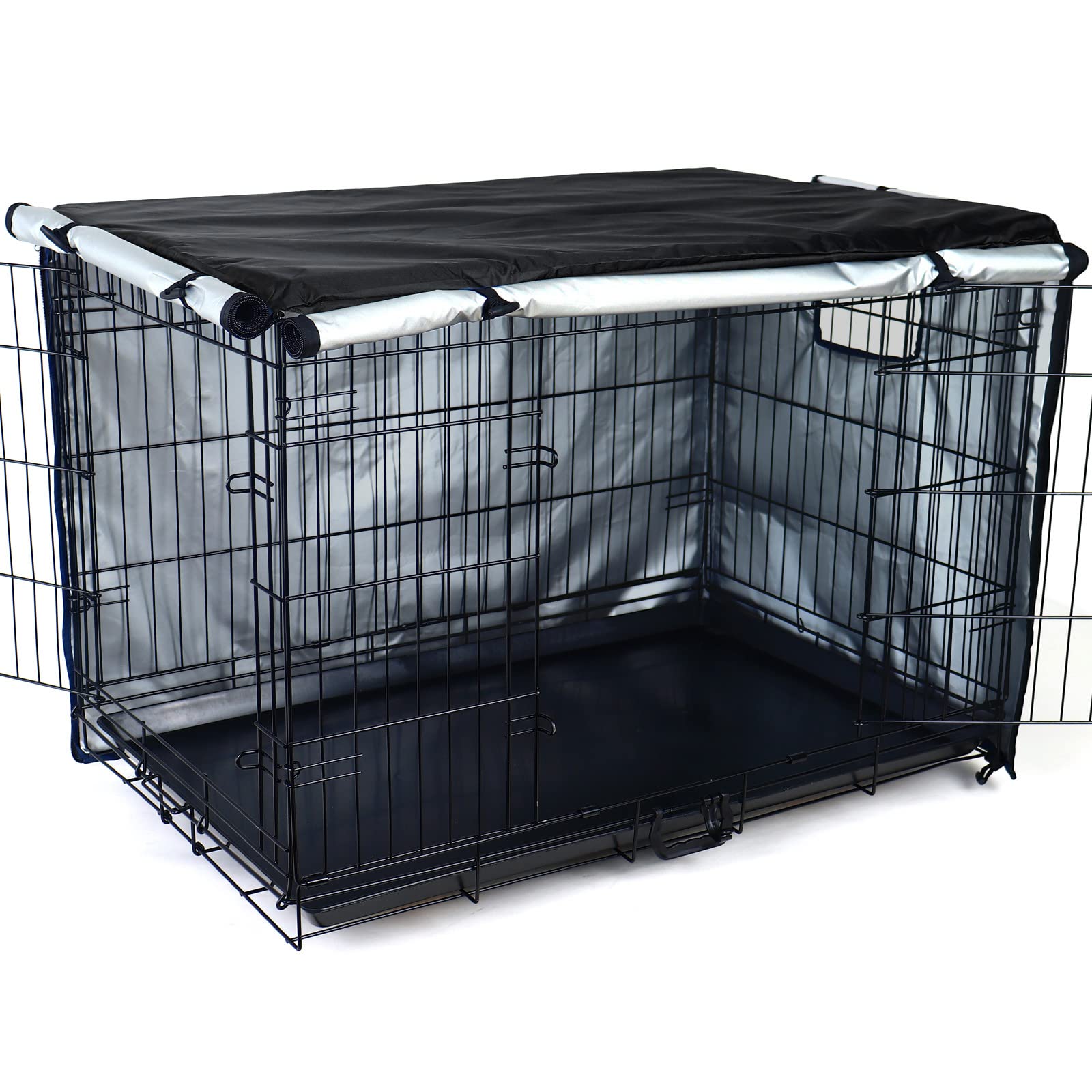 Kefit Durable Dog Crate Cover-Double Door, Pet Kennel Cover Waterproof Anti-Uv Dog Cage Cover Fit For 24-48 Inches Crate -Black