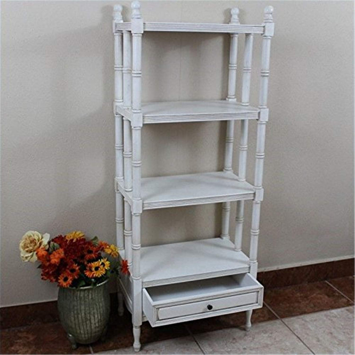 International Caravan Furniture Piece Carved Wood Windsor 4-Tier Bookshelf