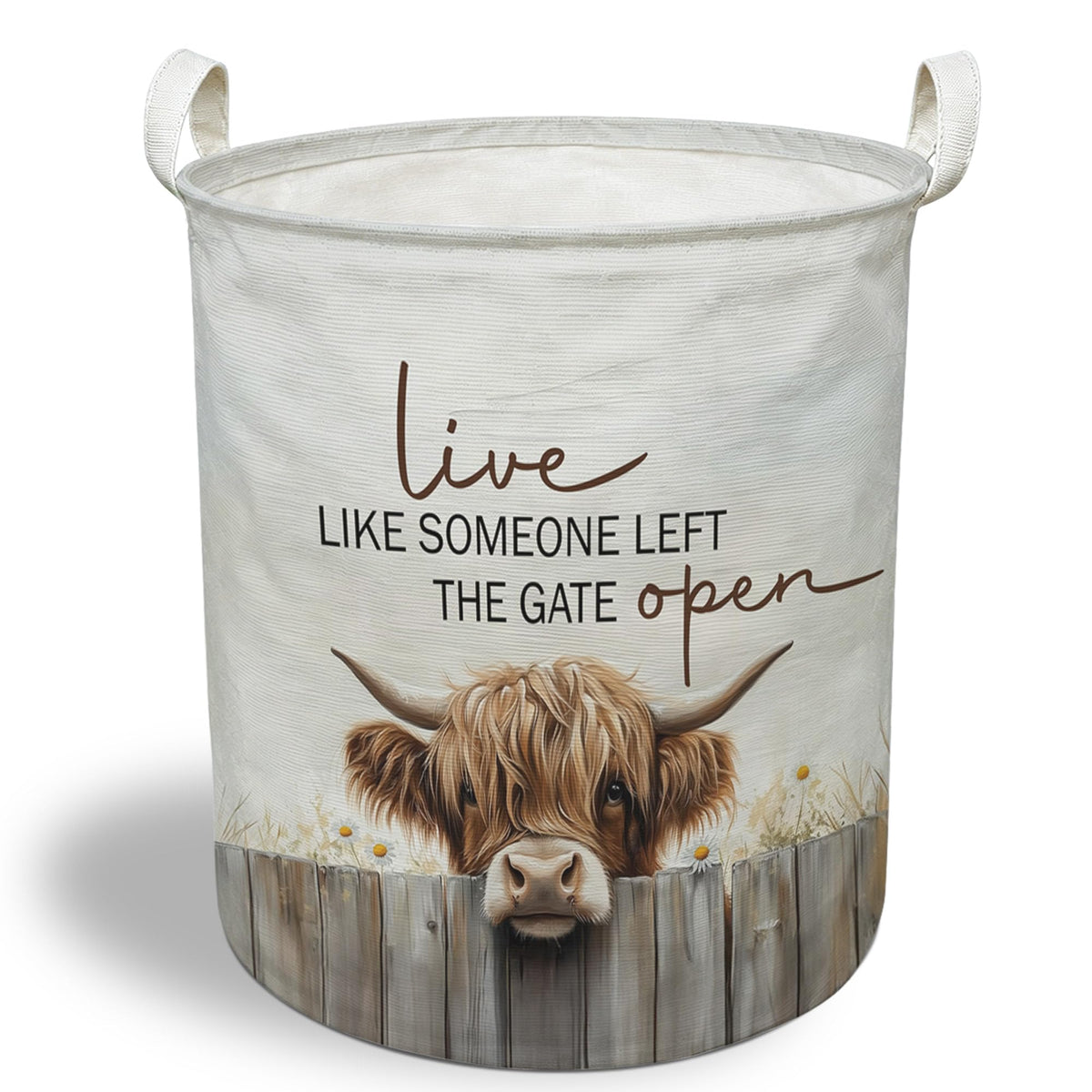 EGBTL Vintage Highland Cow Laundry Basket, Western Cow Collapsible Laundry Hamper with Handles, Live Like Someone Left the Gate 