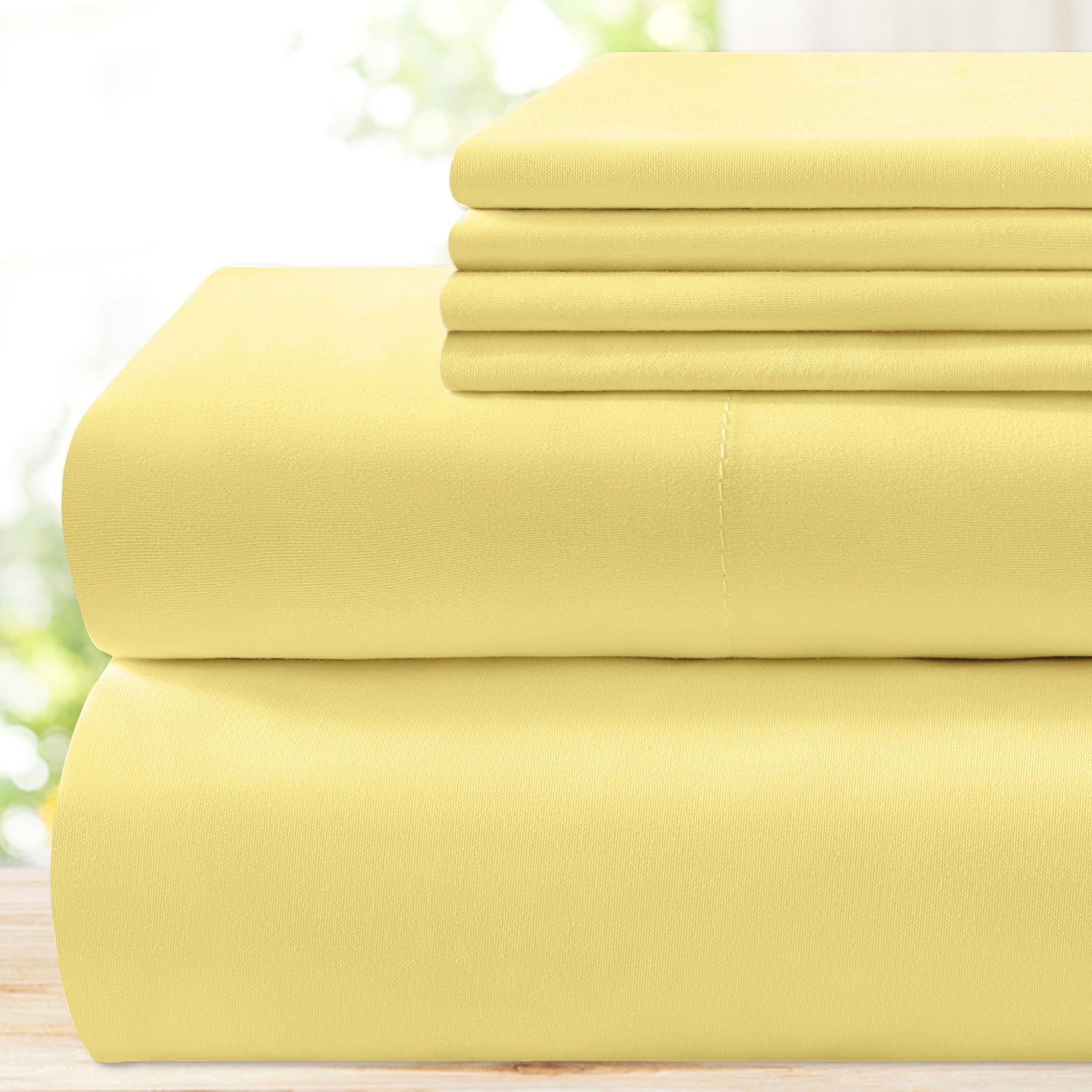 Bysure 6 Pieces Bed Sheets Set(King, Yellow) - Hotel Luxury Super Soft 1800 Thread Count 100% Microfiber Sheets With Deep Pocket