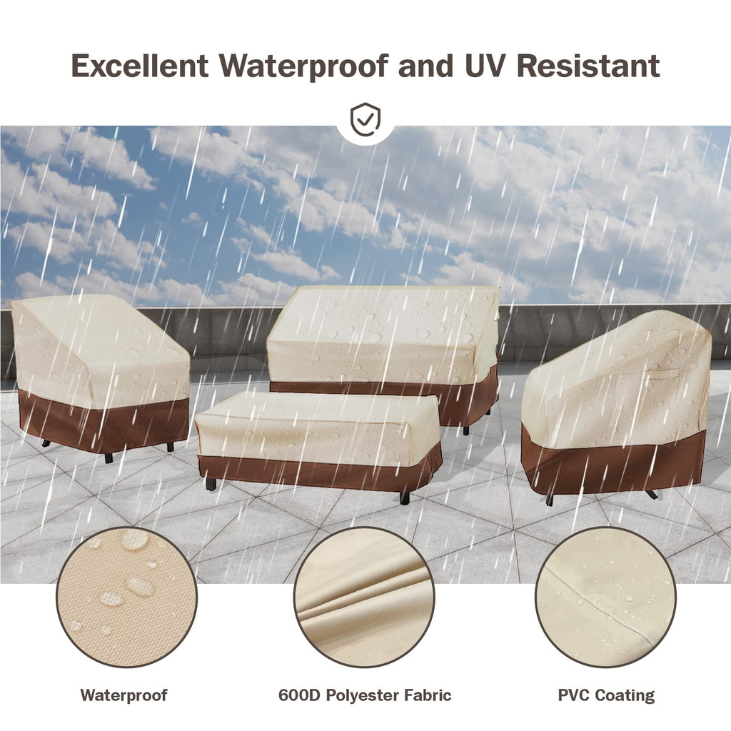 loriano Patio Furniture Cover Set, 4 Piece Waterproof 600D Oxford Beige