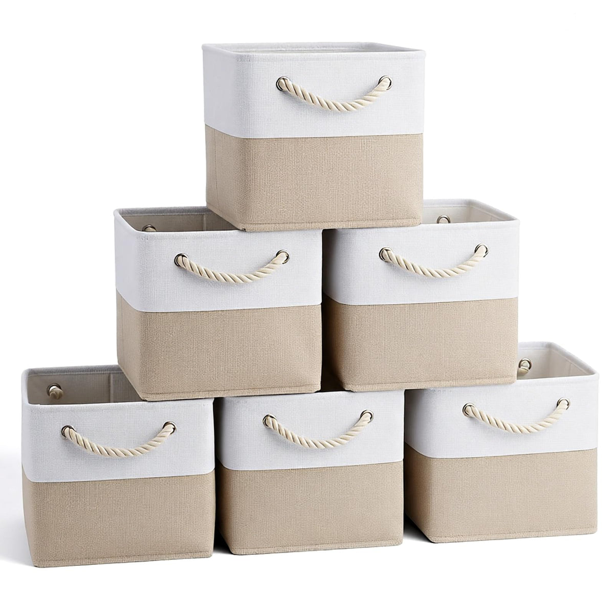 Xaajooio 11 x 11 Inch Cube Storage Bins, 6 Pack Foldable Linen Organizer with Rope Handles for Home, Office, Closet, Clothes, To