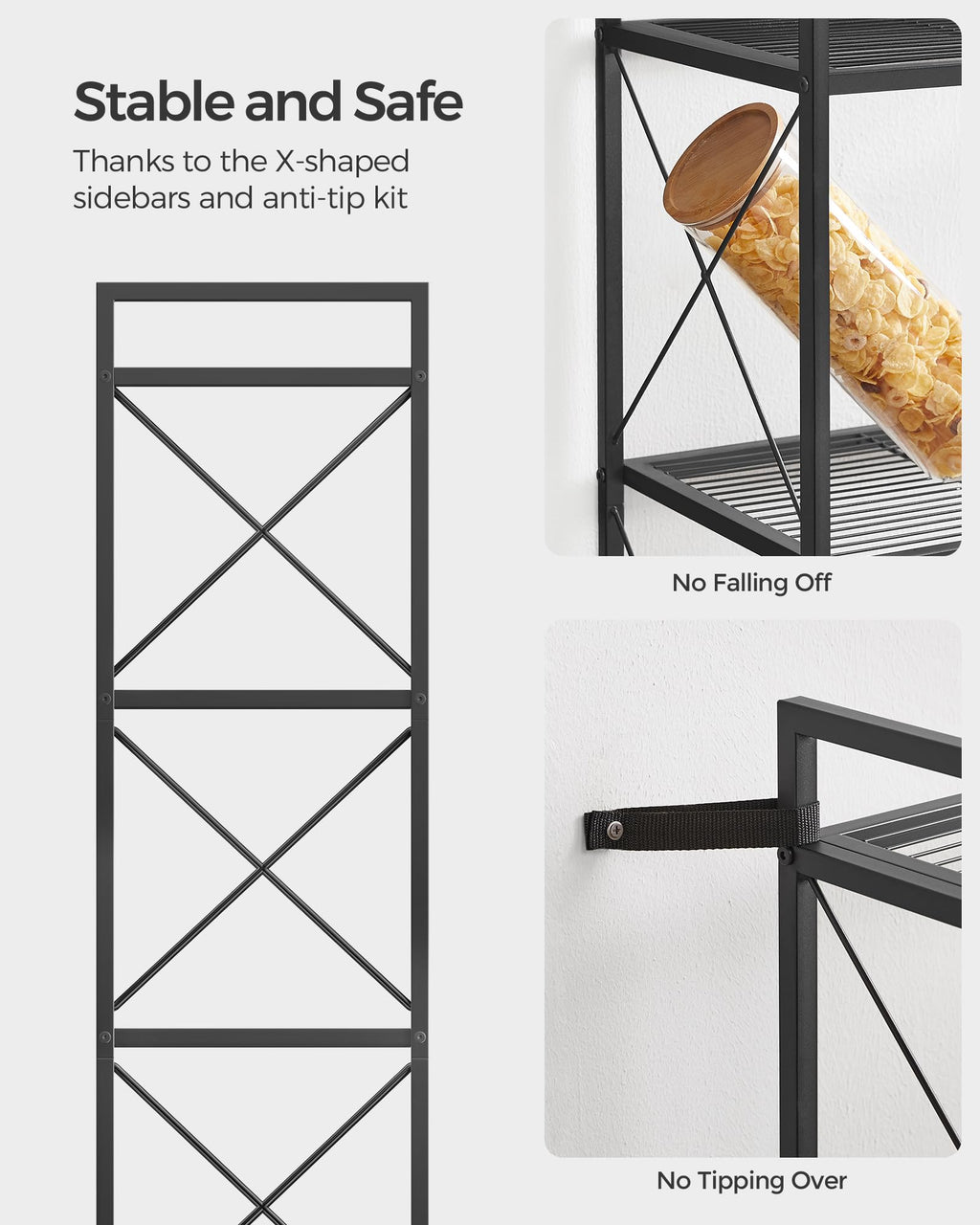 Songmics 5-Tier Metal Storage Rack, Shelving Unit With X Side Frames, Dense Mesh, 12.6 X 15.7 X 57.3 Inches, For Entryway, Kitchen, Living Room, Bathroom, Industrial Style, Ink Black Ubsc145B01