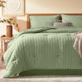 Laojin Balhen King Comforter Set 8 Pieces, Seersucker Bed In A Bag King, Sage Green Comforter With Sheets, Comforters King Size