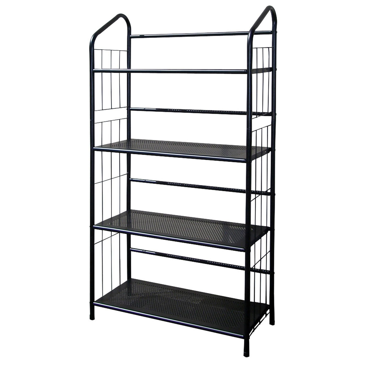 HomeRoots Black Four Shelf Metal Standing Book Shelf