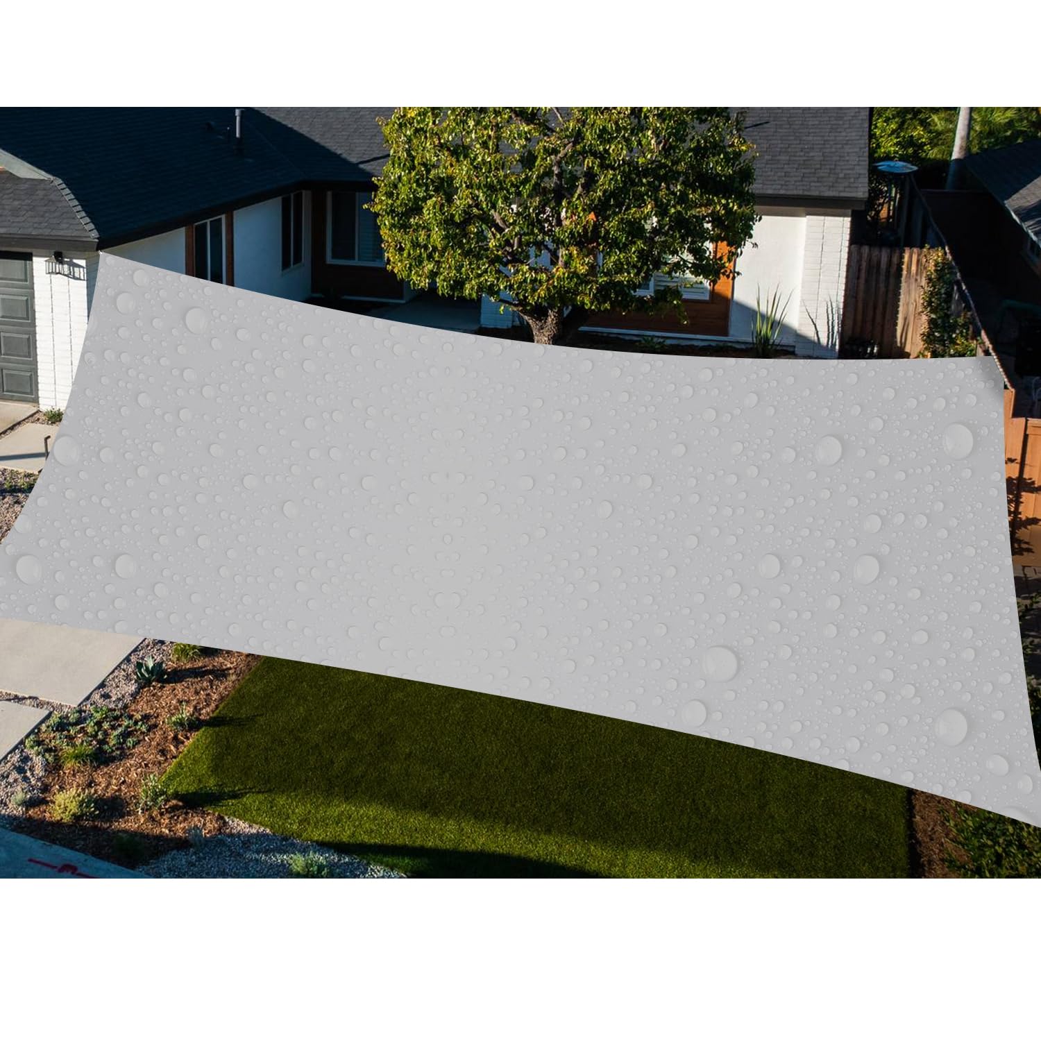 Tang Sun Shades Depot 5' X 20' Rectanlge Waterproof Knitted Shade Sail Curved Edge Light Gray/Light Grey U*V Block Shade Fabric