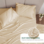 Love'S Cabin Twin Satin Sheets Sets - 3 Piece Beige Silky Satin Bed Sheets Twin With Deep Pockets, Luxury Silk Feel Satin Twin Size Sheet Set Bedding Set (1 Flat Sheet,1 Fitted Sheet,1 Pillow Case)