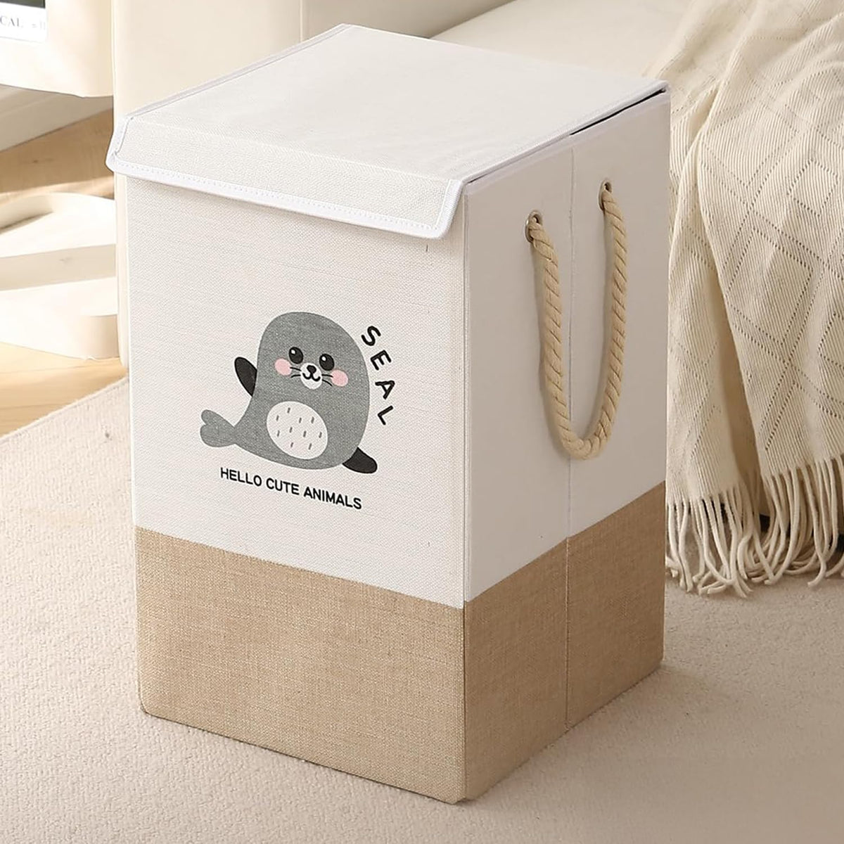 HOKIPO Cardboard Foldable Laundry Basket for Clothes with Lid, Brown  Seal (AR5317BR), 53cm, 35cm