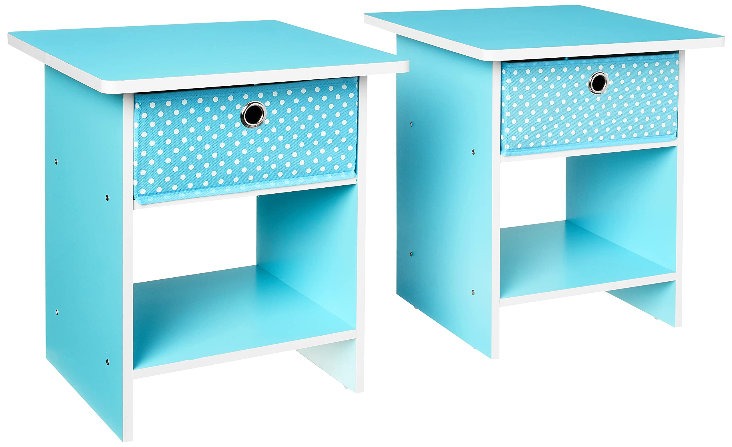 Furinno Dario End Table / Side Table / Night Stand / Bedside Table with Bin Drawer, 2-Pack, Light Blue/Light Blue