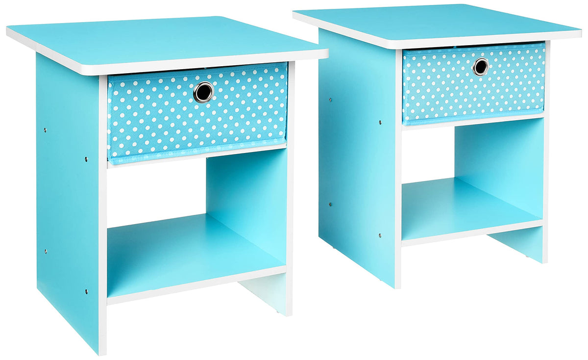 Furinno Dario End Table / Side Table / Night Stand / Bedside Table with Bin Drawer, 2-Pack, Light Blue/Light Blue