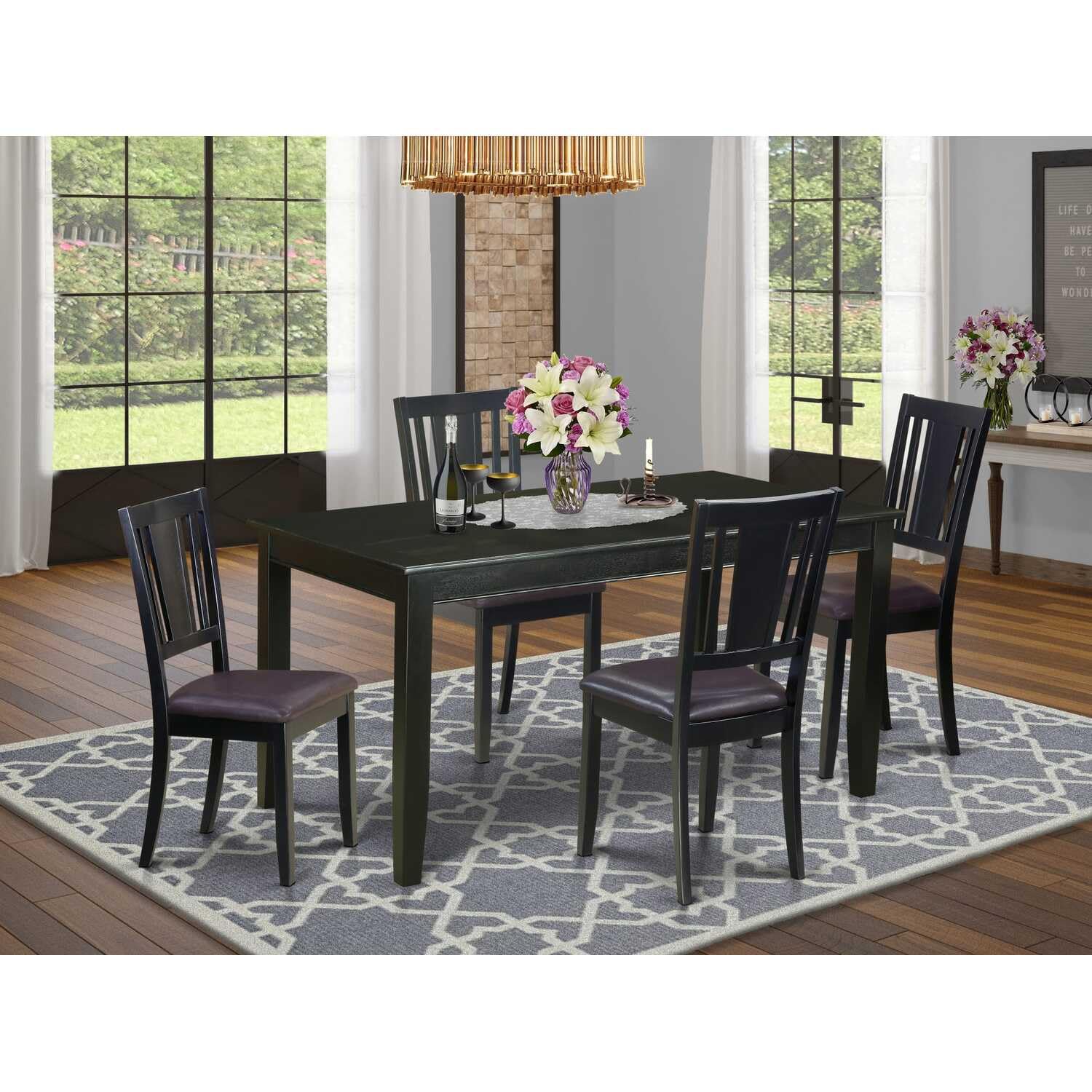 East West Furniture Dule5-Blk-Lc 5 Pc Dining Room Set-Dining Table And 4 Chairs For Dining Chairs