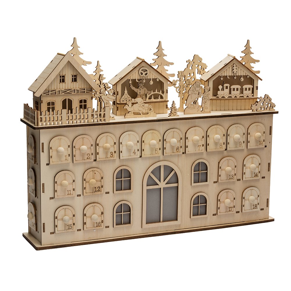 Kurt Adler LED Wooden Advent Calendar Decoration, 13-Inch