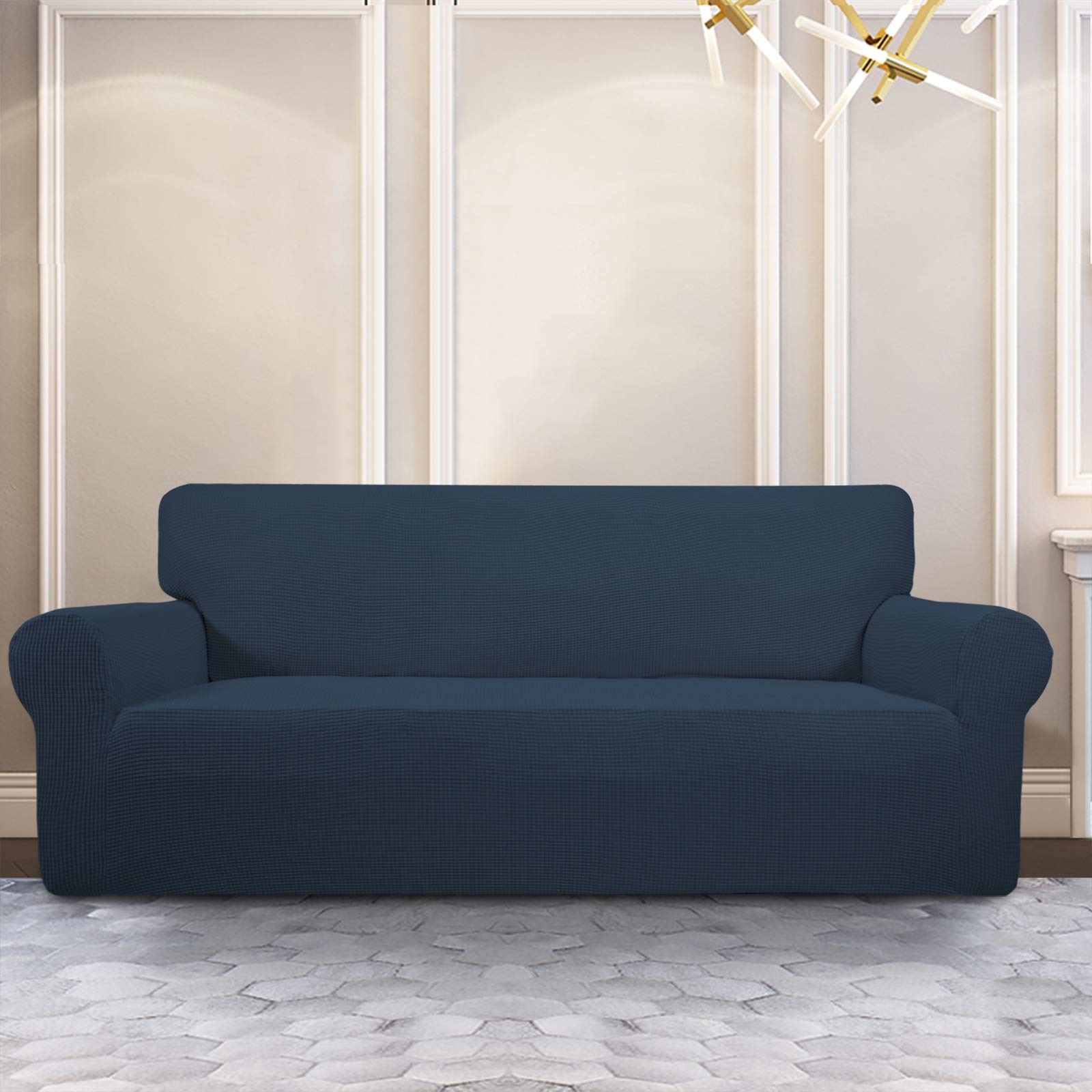 Purefit Stretch Oversized Sofa Slipcover – Spandex Jacquard Non Slip Soft Couch Sofa Cover, Washable Furniture Protector With Non Skid Foam And Elastic Bottom For Kids (Oversized Sofa, Dark Blue)
