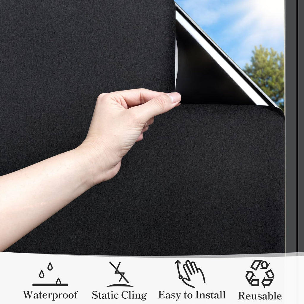 Duofire Blackout Window Film Completely Light Blocking Privacy Window Film Room Darkening Frosted Tint Film For Day Sleep, Non A