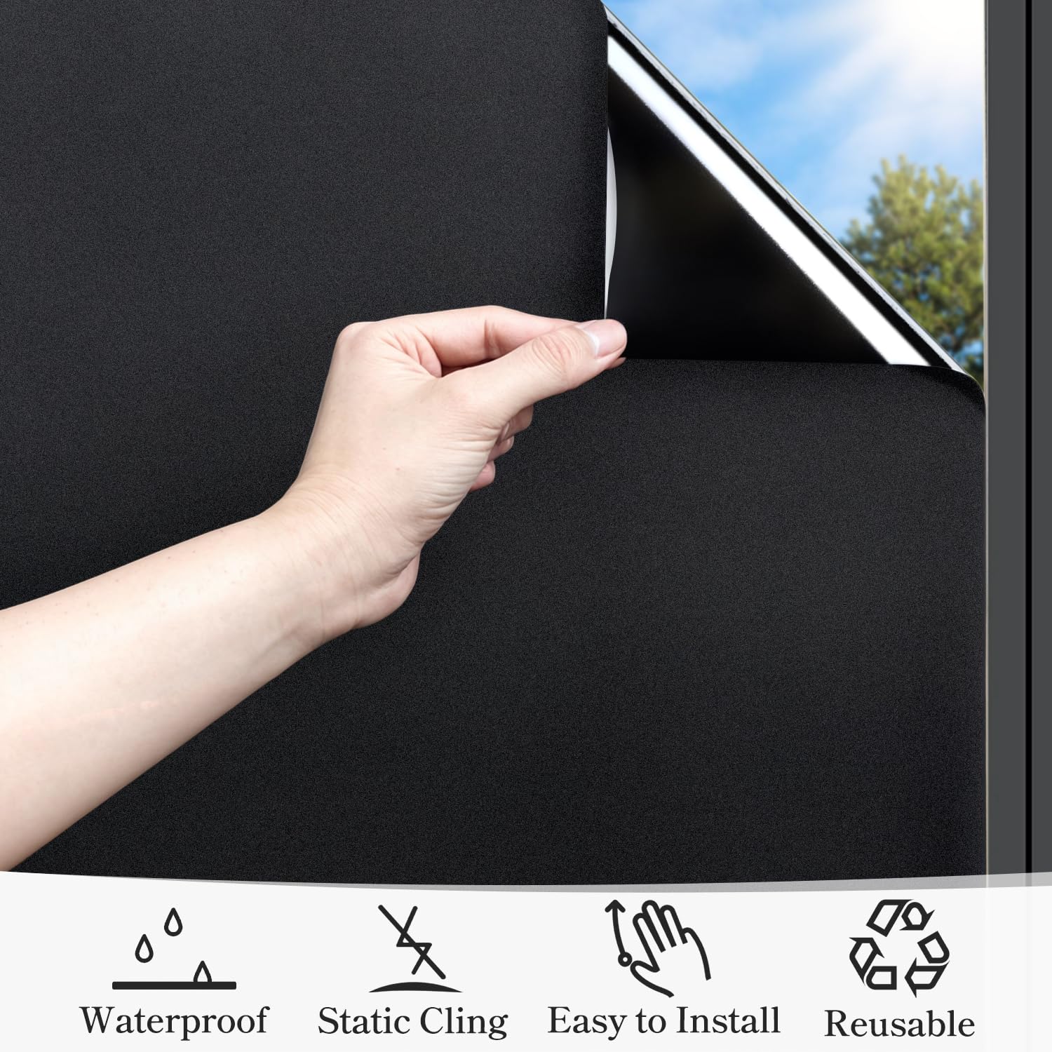 Duofire Blackout Window Film Completely Light Blocking Privacy Window Film Room Darkening Frosted Tint Film For Day Sleep, Non A