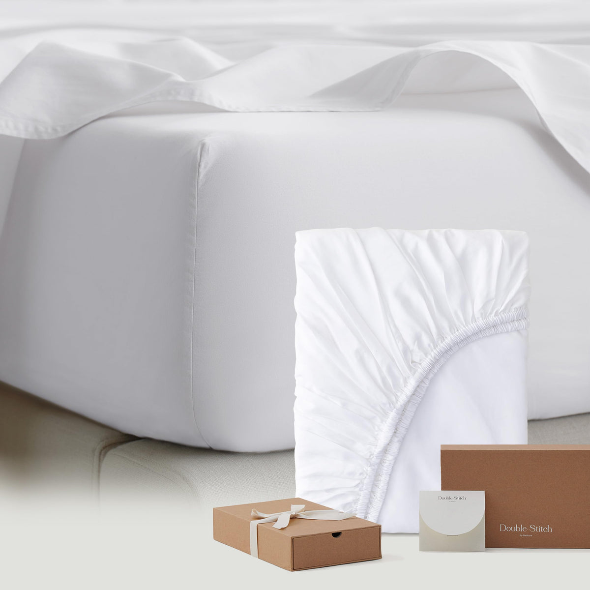 Double Stitch by Bedsure Cotton Tencel Fitted Sheet - Good Housekeeping Award Winner, Cooling Cal King Fitted Sheet Only, Deep P