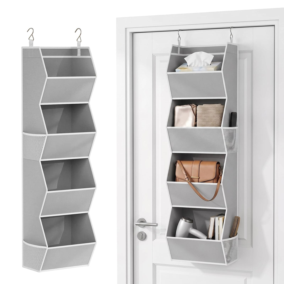 Hanging Closet Organizer 4 Shelf Collapsible Storage Grey Storage Bins