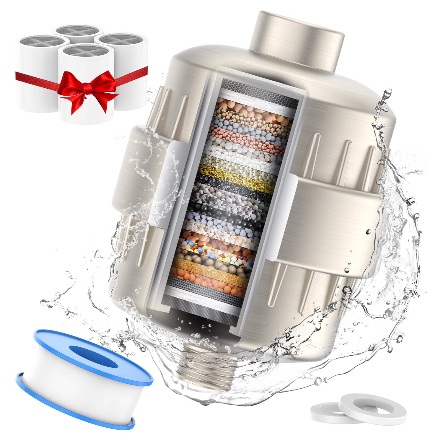 Shower Water Filter - 24 Stage Shower Filter Shower Head Filter for Hard Water with 4 Replaceable Filter Cartridges Protects You