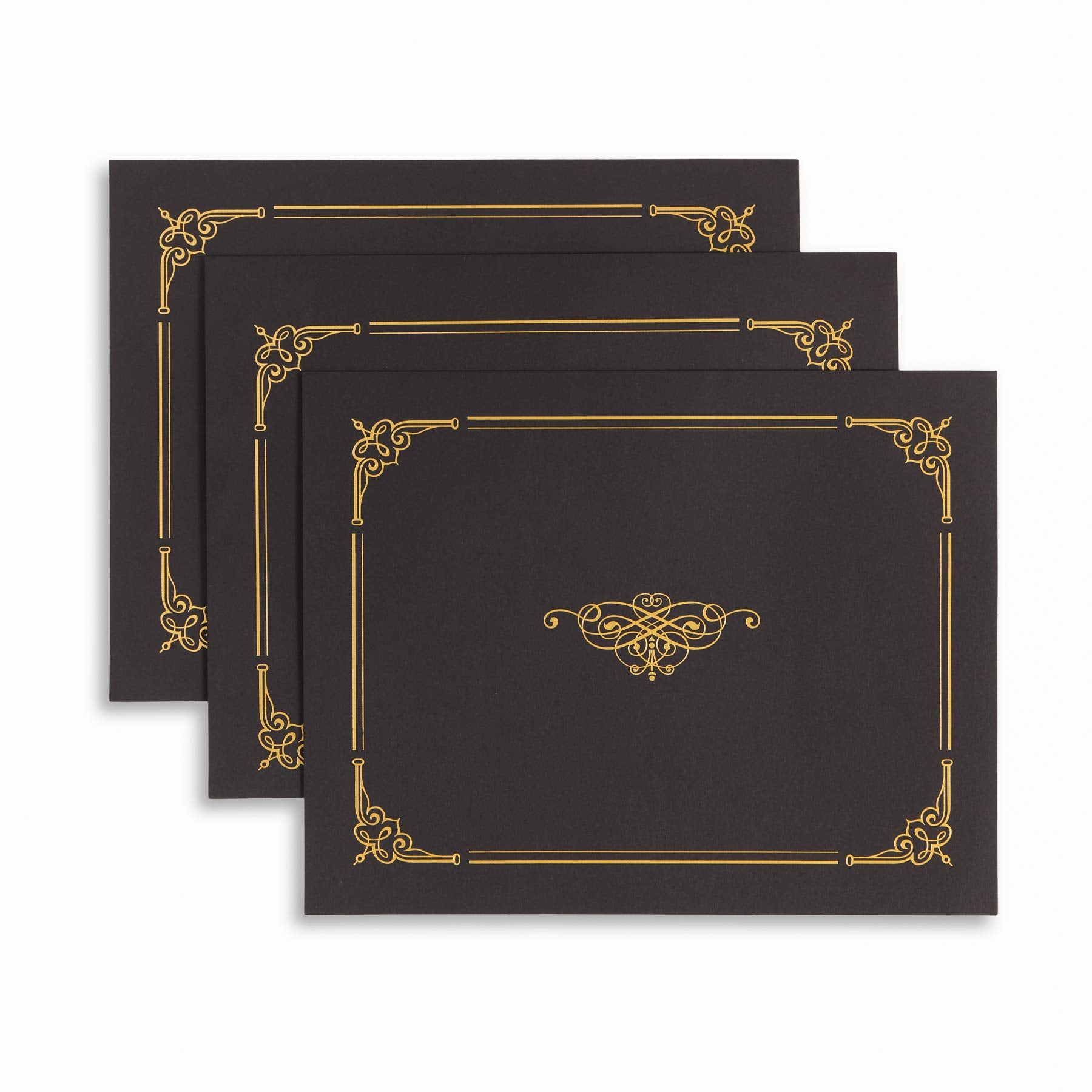 Blue Summit Supplies 25 Black Certificate Holders, Document Covers, Black Award Certificate Holder With Elegant Gold Foil Design