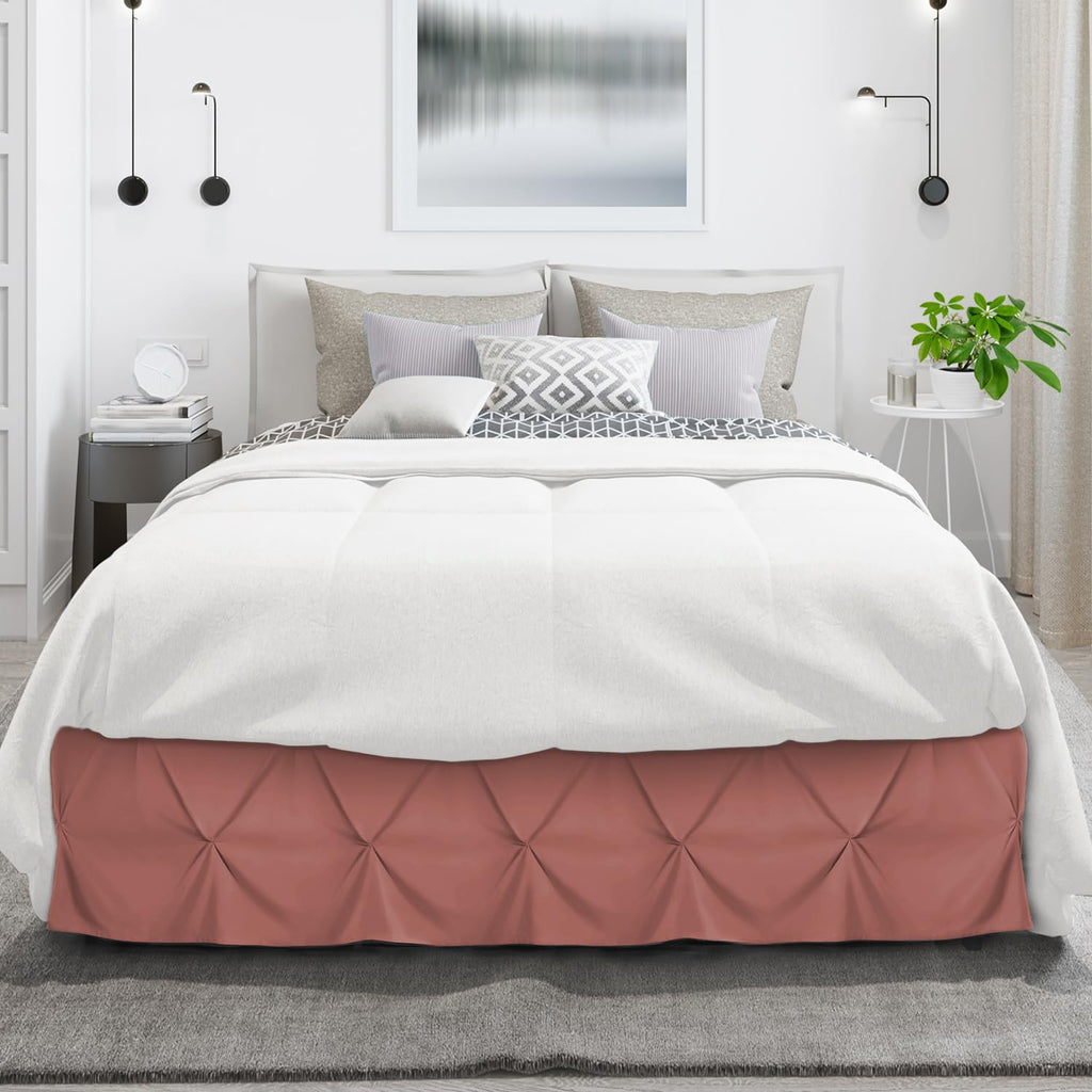 Nestl Pink Clay Bed Skirt Full Size, Pinch Pleat Full Bed Skirt, 14' Inch Drop Full Bedskirt, Hotel Quality Pink Clay Bed Skirts, Premium Microfiber Bedskirt For Full Bed, Pink Clay Full Bed Skirt