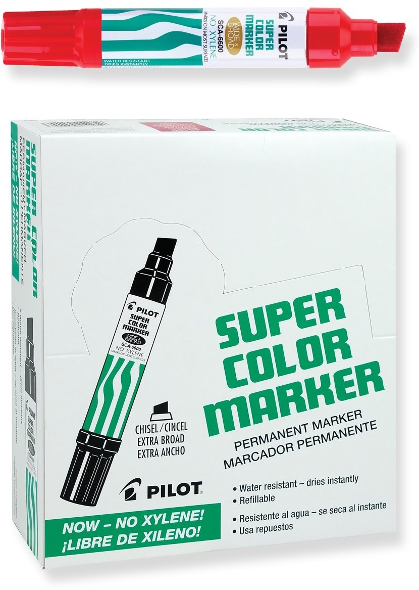 Pilot Super Color Jumbo Refillable Permanent Markers, Xylene-Free Red Ink, Extra-Wide Chisel Point, 12-Pack (45300)
