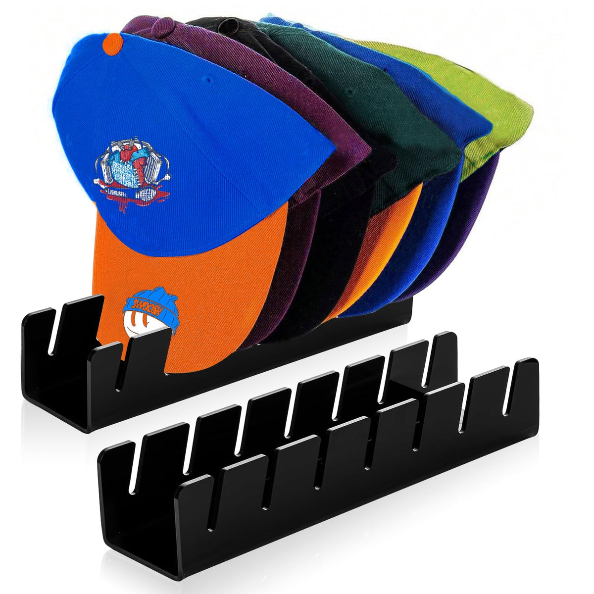 2PC Hat Stand for Baseball Caps, No Install Acrylic Hat Organizer for 14 Baseball Caps, Hat Racks for Baseball Caps Display Hat 