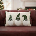 14 X 20 Green And Ivory Cotton Christmas Gnomes Throw Pillow With Embroidery