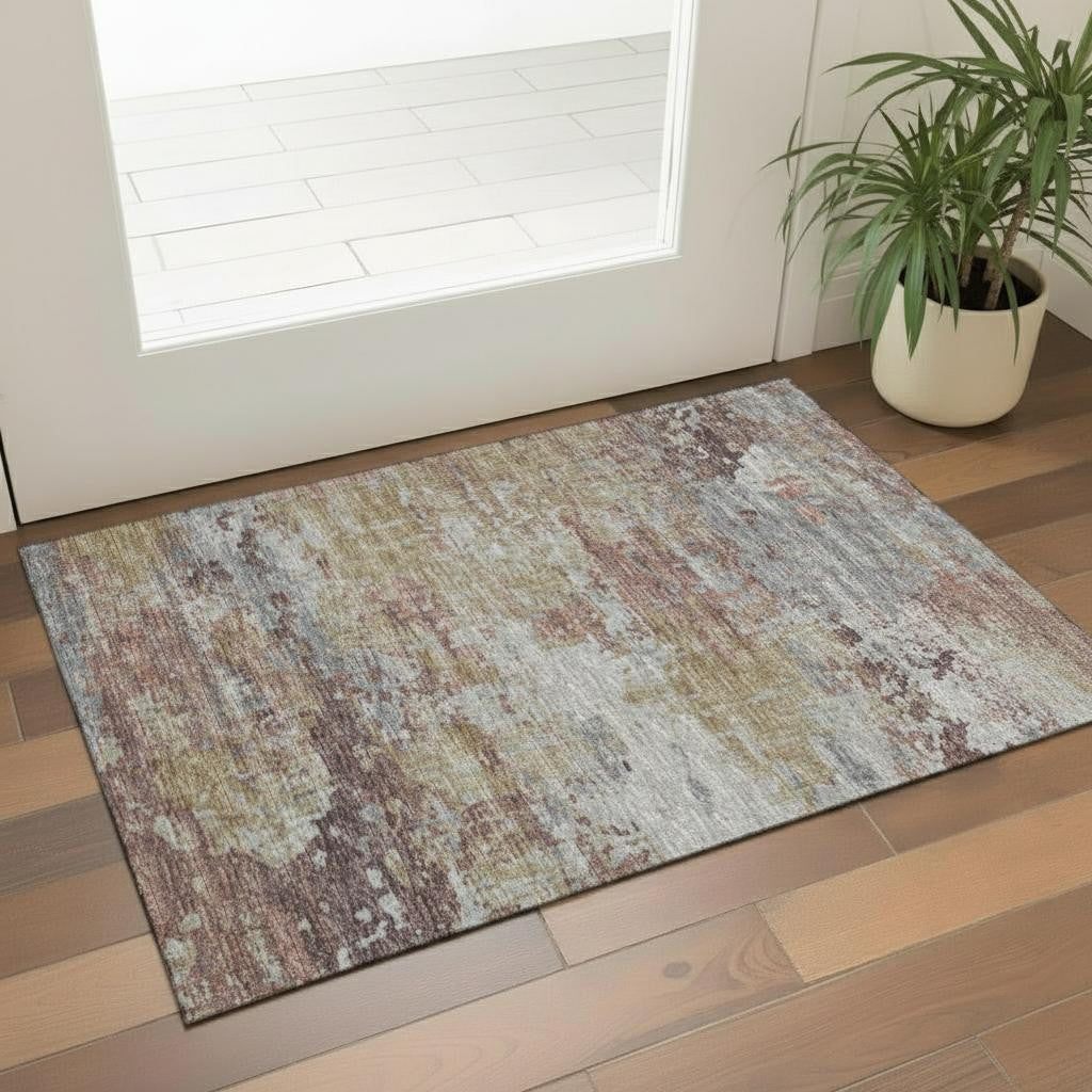 3 X 5 Beige Gray And Ivory Abstract Washable Area Rug With UV Protection