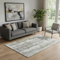 5 X 8 Beige Gray And Ivory Abstract Washable Area Rug With UV Protection