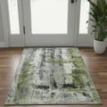3 X 5 Olive Green Charcoal And Ivory Abstract Washable Area Rug With UV Protection