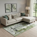 8 X 10 Olive Green Charcoal And Ivory Abstract Washable Area Rug With UV Protection